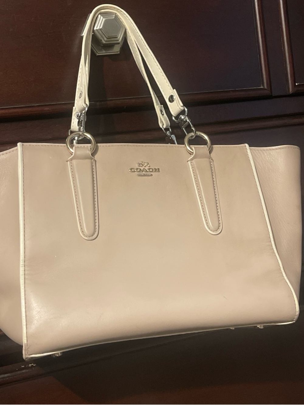 Coach Beige Crosby Mini Leather Carryall with Silver-Tone Hardware